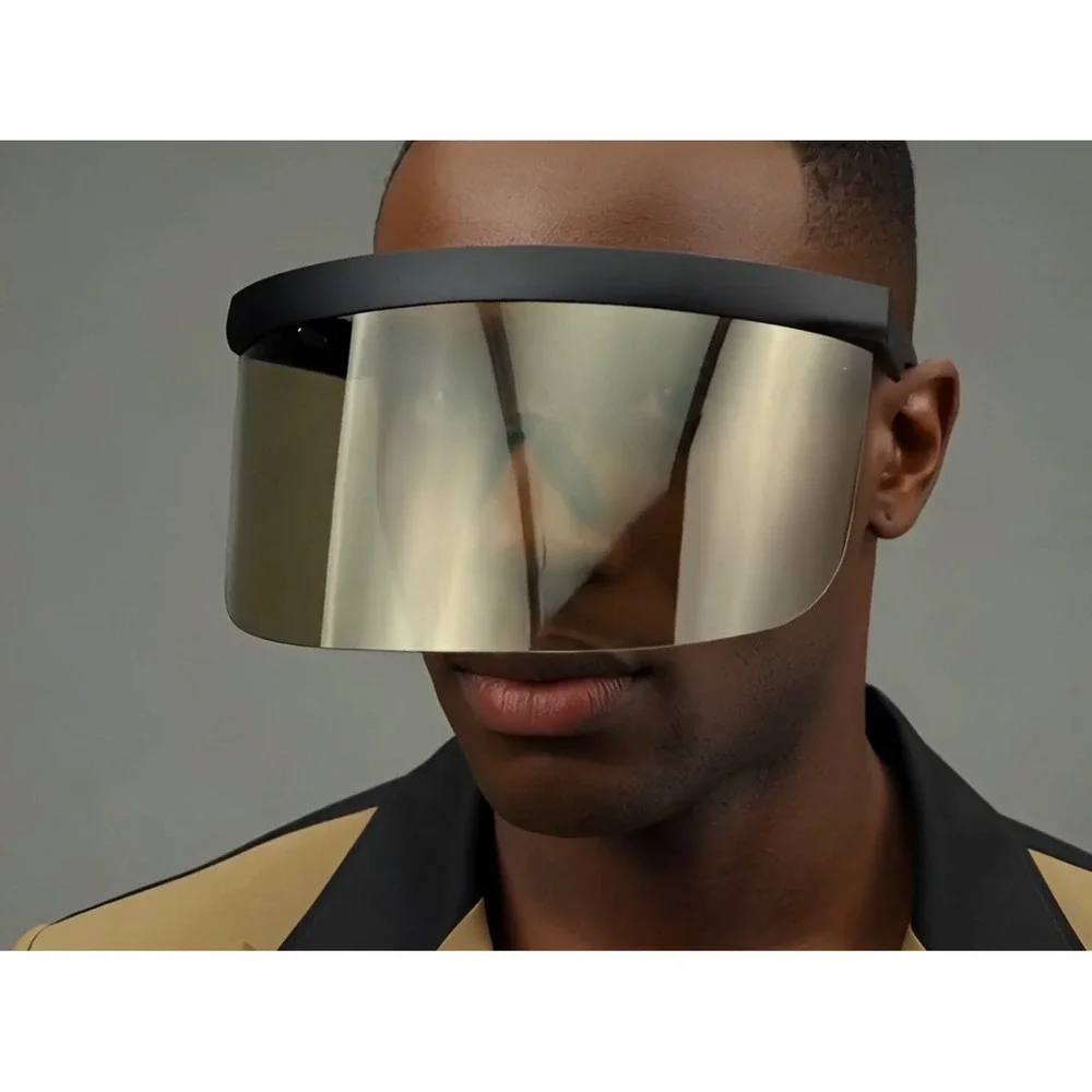 Visor Sunglasses Men Futuristic Face Shield‎ Glasses Gold Mirror Oversized Gafas
